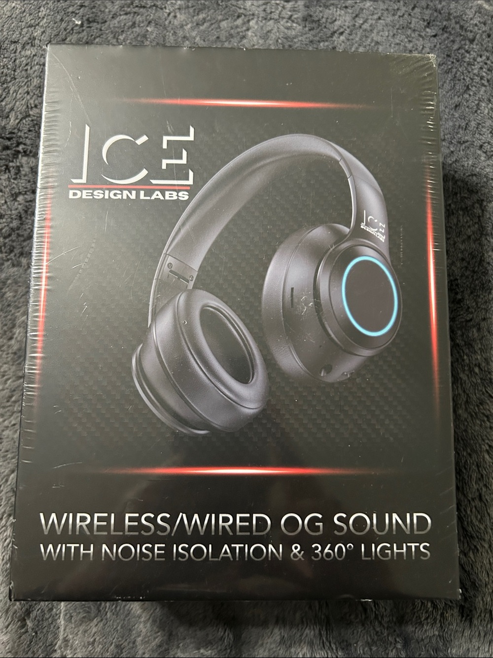 Design Lab Lord & Taylor Black Over-Ear Headphones with Blue LED Ring